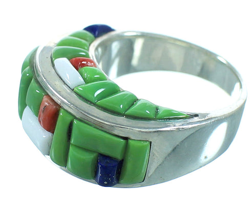 Sterling Silver Multicolor Inlay Ring Size 7-1/2 AX100737