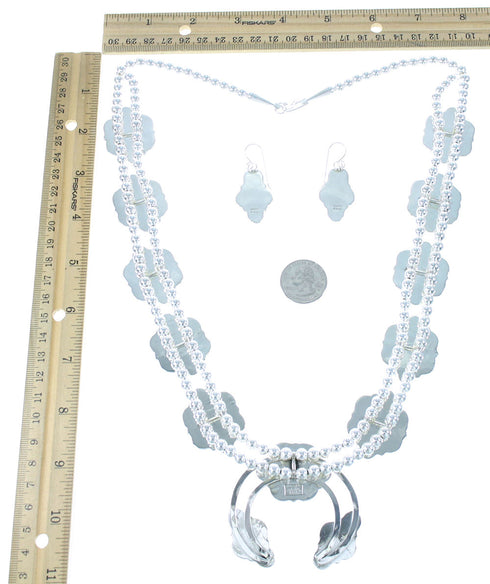 #8 Turquoise Sterling Silver Native American Squash Blossom Necklace Set RX101902