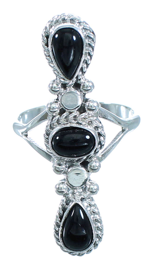 Navajo Silver Onyx Ring Size 8-3/4 AX101536