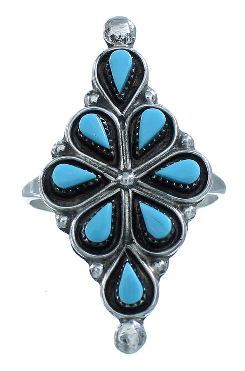 Turquoise Zuni Genuine Sterling Silver Jewelry Ring Size 7-1/2 AX101439