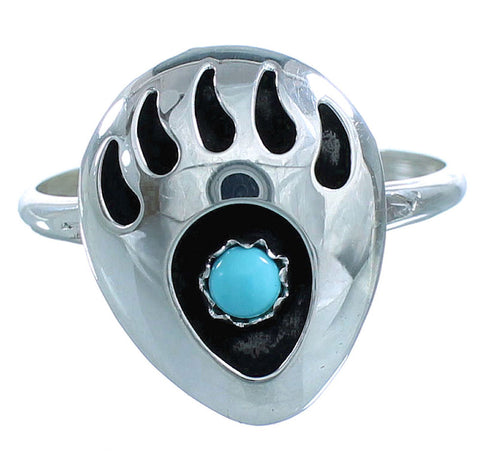 Turquoise Sterling Silver Bear Paw Navajo Ring Size 7-1/4 AX101484