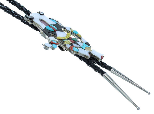 Multicolor Zuni Kachina Figure Authentic Sterling Silver Bolo Tie RX101877