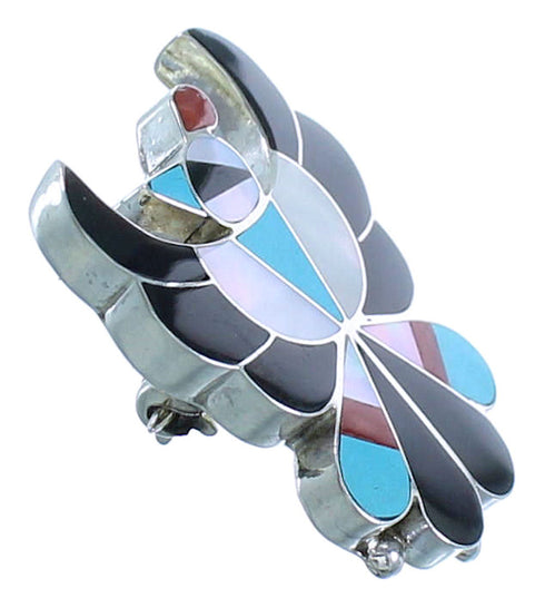 Multicolor Inlay Sterling Silver Zuni Thunderbird Pin Pendant AX101811