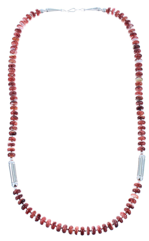 Genuine Sterling Silver Navajo Red Oyster Shell Bead Necklace RX102210