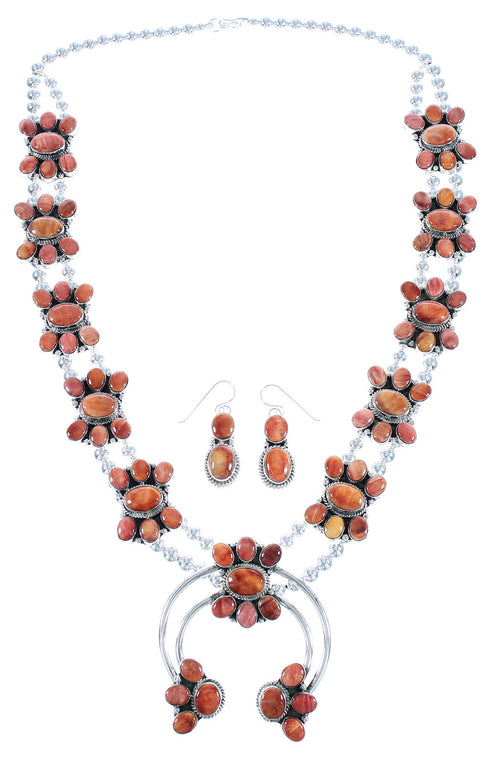 Navajo Sterling Silver Oyster Shell Squash Blossom Necklace Set RX102227