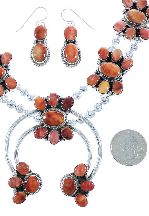 Navajo Sterling Silver Oyster Shell Squash Blossom Necklace Set RX102227