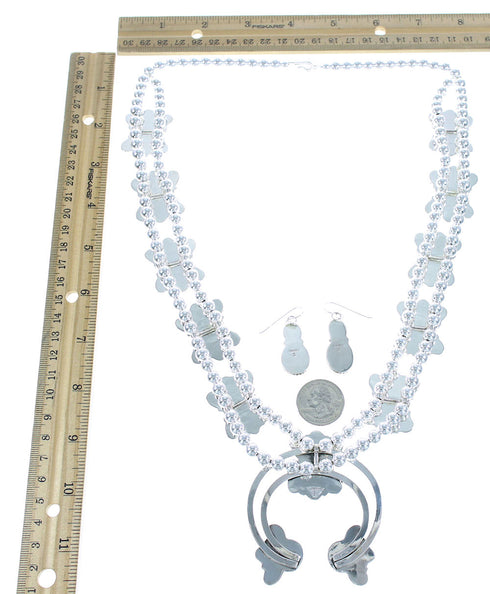 Navajo Sterling Silver Oyster Shell Squash Blossom Necklace Set RX102227