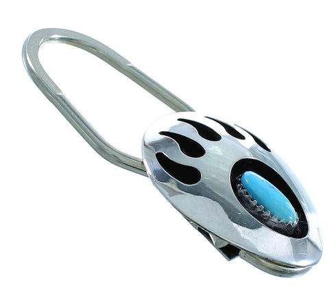 Authentic Sterling Silver Bear Paw Turquoise Navajo Key Chain AX102417
