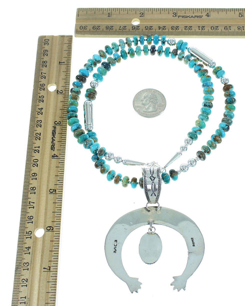 Turquoise Sterling Silver Naja Navajo Bead Necklace Set AX102581