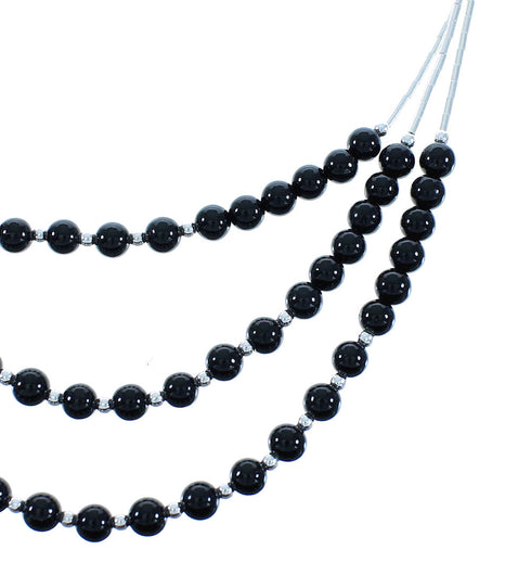 Genuine Liquid Sterling Silver 3-Strand Onyx Bead Necklace AX102593