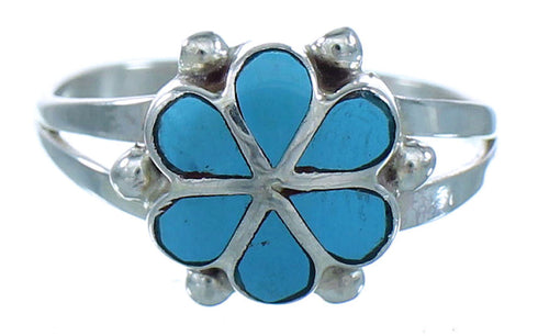 Turquoise Zuni Sterling Silver Flower Ring Size 4-3/4 AX102540