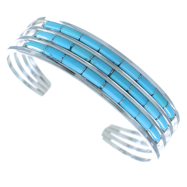 Turquoise Inlay Authentic Sterling Silver Zuni Cuff Bracelet RX102769