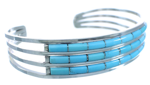 Turquoise Inlay Authentic Sterling Silver Zuni Cuff Bracelet RX102769