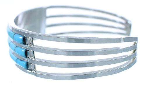 Turquoise Inlay Authentic Sterling Silver Zuni Cuff Bracelet RX102769
