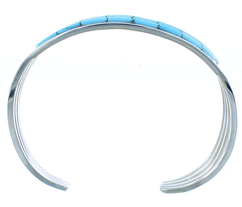 Turquoise Inlay Authentic Sterling Silver Zuni Cuff Bracelet RX102769
