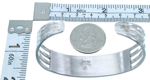 Turquoise Inlay Authentic Sterling Silver Zuni Cuff Bracelet RX102769