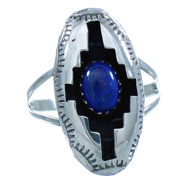 Authentic Sterling Silver Native American Navajo Lapis Ring Size 7 TX103042