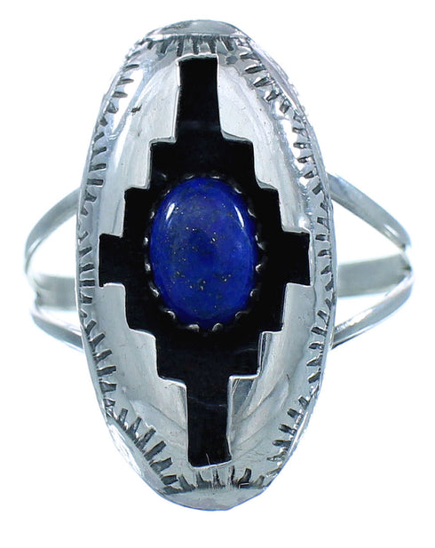 Authentic Sterling Silver Native American Navajo Lapis Ring Size 7 TX103042