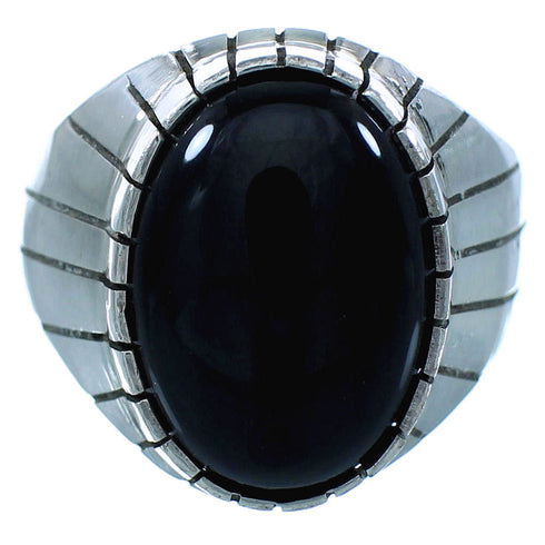 Ray Jack Onyx Sterling Silver Navajo Ring Size 8-3/4 SX110117