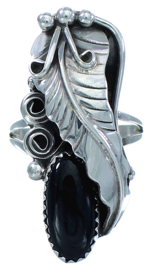 Sterling Silver Native American Onyx Leaf Ring Size 9-3/4 JX126025