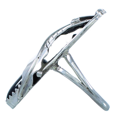 Sterling Silver Native American Onyx Leaf Ring Size 9-3/4 JX126025