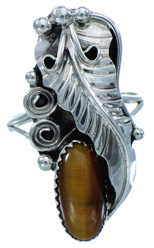 American Indian Genuine Sterling Silver Navajo Tiger Eye Leaf Ring Size 5-1/2 RX118119