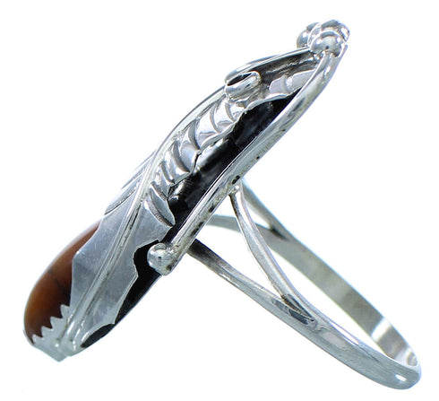 American Indian Genuine Sterling Silver Navajo Tiger Eye Leaf Ring Size 5-1/2 RX118119