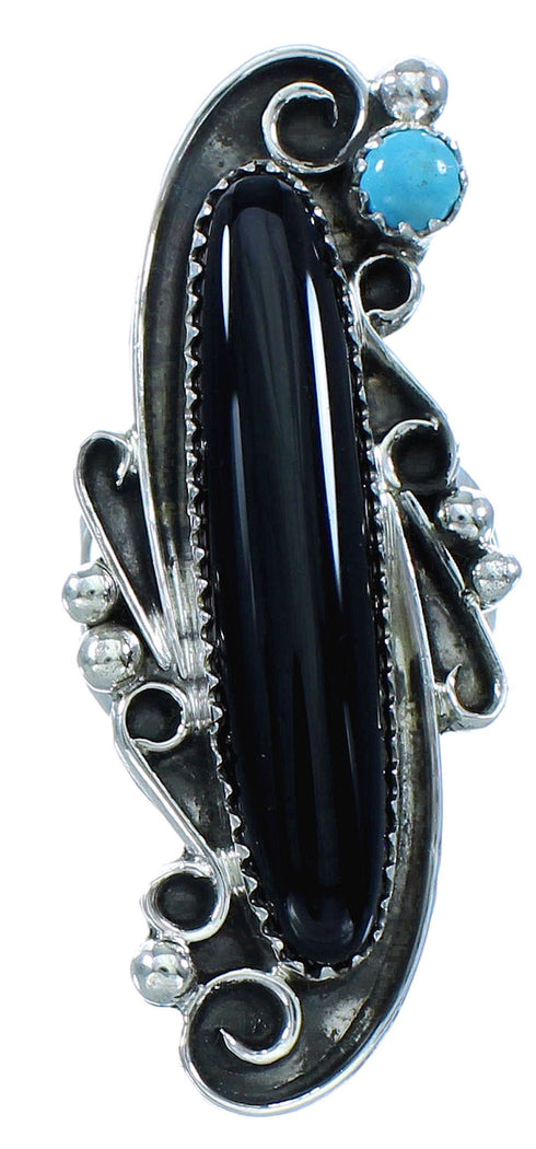 Sterling Silver American Indian Turquoise Onyx Ring Size 7-3/4 JX127924