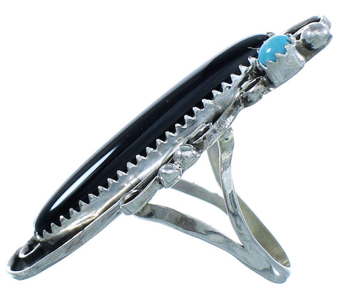 Genuine Sterling Silver American Indian Turquoise Onyx Ring Size 8-1/2 TX102902