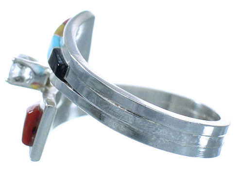 Multicolor Inlay Cubic Zirconia Zuni Sterling Silver Ring Size 5-3/4 RX111823