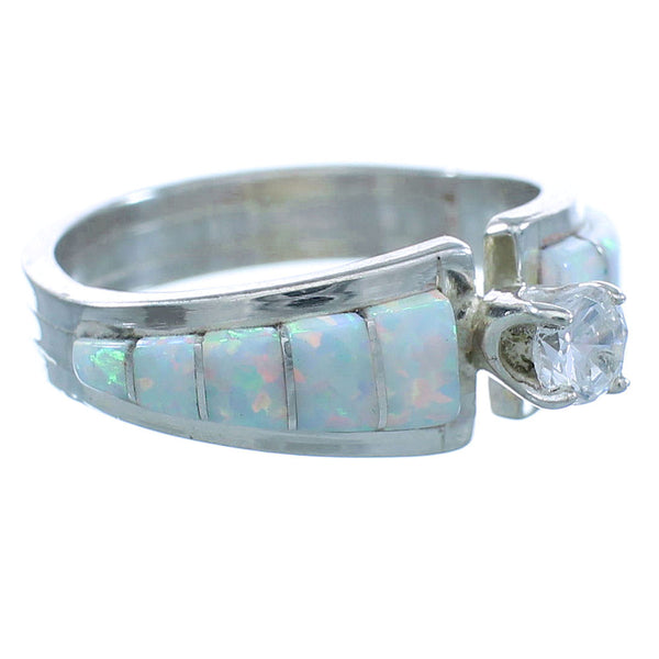 American Indian Authentic Sterling Silver Opal CZ Zuni Ring Size 7-1/2 TX103253