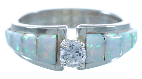 American Indian Authentic Sterling Silver Opal CZ Zuni Ring Size 7-1/2 TX103253