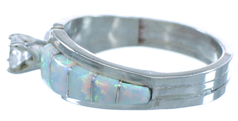 Authentic Sterling Silver Opal CZ Zuni Jewelry Ring Size 7-3/4 TX103254
