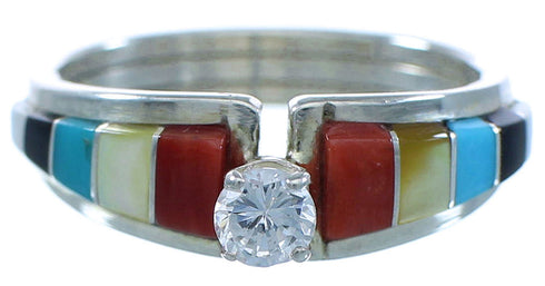 Sterling Silver Multicolor Inlay Cubic Zirconia Zuni Ring Size 6-1/4 JX127569