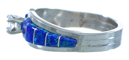 Sterling Silver Blue Opal And Cubic Zirconia Zuni Ring Size 7 RX112190