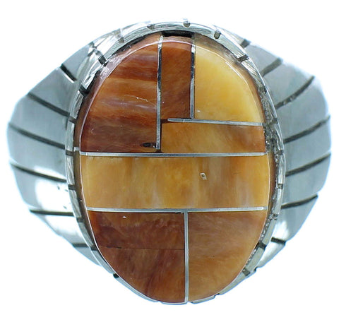 Native American Sterling Silver Oyster Shell Inlay Ray Jack Navajo Ring Size 12-1/2 TX103395