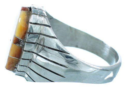 Native American Sterling Silver Oyster Shell Inlay Ray Jack Navajo Ring Size 12-1/2 TX103395