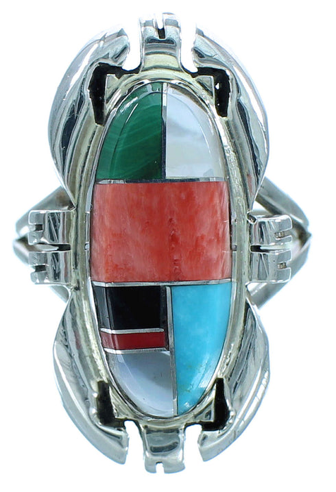 Native American Navajo Multicolor Inlay And Sterling Silver Ray Jack Ring Size 6-3/4 TX103524