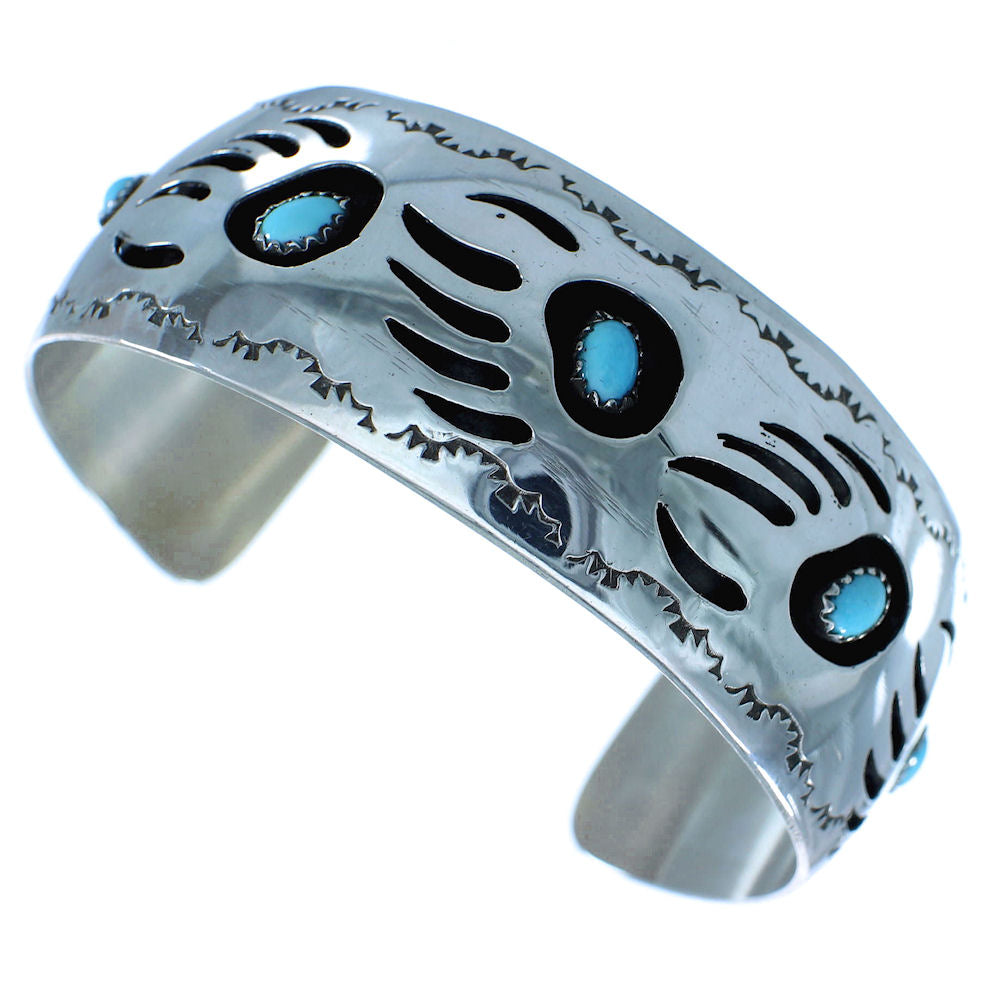 Genuine Sterling Silver Navajo Indian Turquoise Bear Paw Cuff Bracelet ...