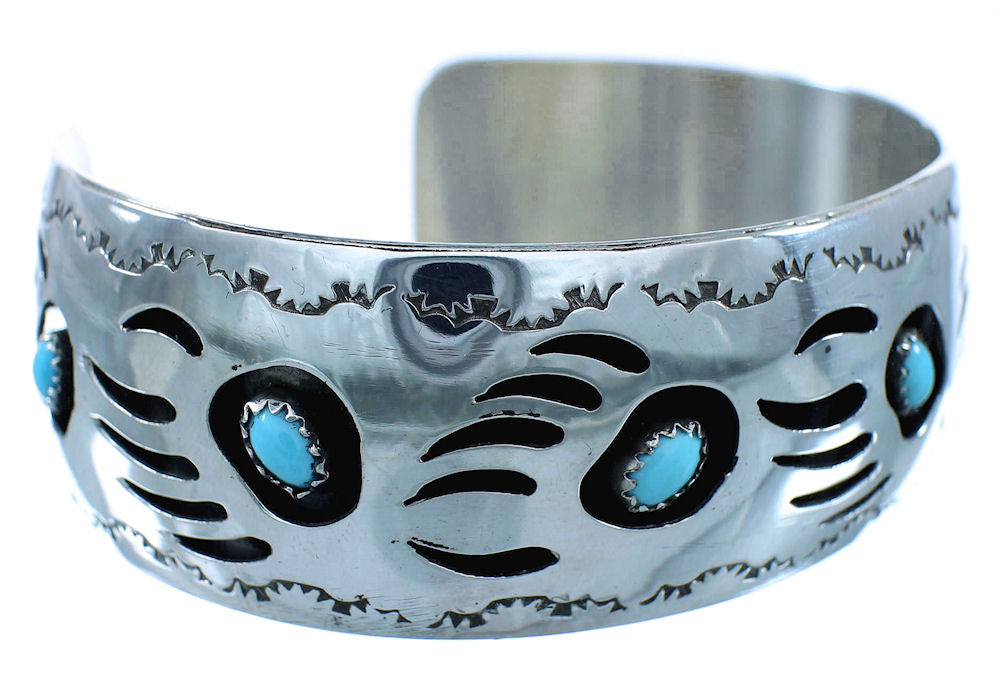 Genuine Sterling Silver Navajo Indian Turquoise Bear Paw Cuff Bracelet ...