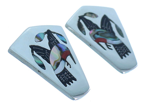 Genuine Sterling Silver Multicolor Inlay Zuni Hummingbird Post Earrings TX103547