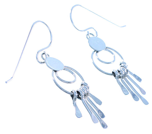 Navajo Genuine Sterling Silver Hook Dangle Earrings TX103560