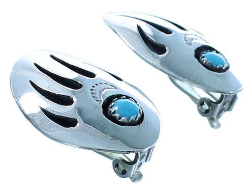 Sterling Silver Turquoise Bear Paw Navajo Clip On Earrings TX102974