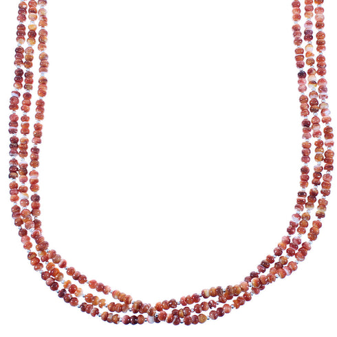 Red Oyster Shell Sterling Silver Native American 3-Strand Bead Necklace RX103137