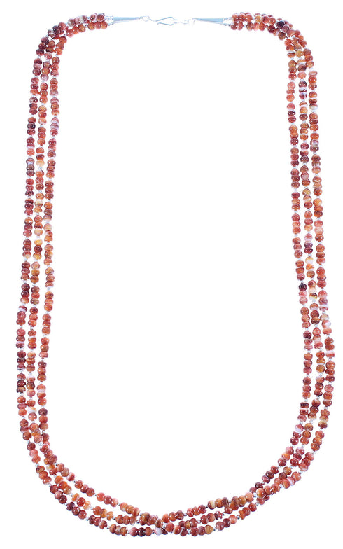 Red Oyster Shell Sterling Silver Native American 3-Strand Bead Necklace RX103137