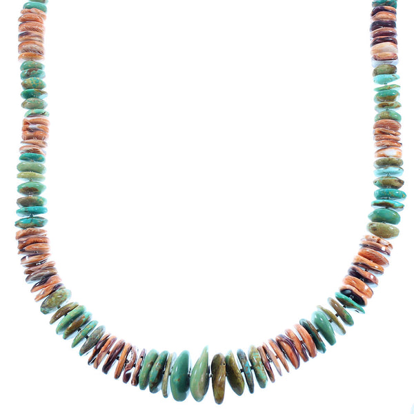 American Indian Genuine Sterling Silver Kingman Turquoise Oyster Shell Bead Necklace RX103159