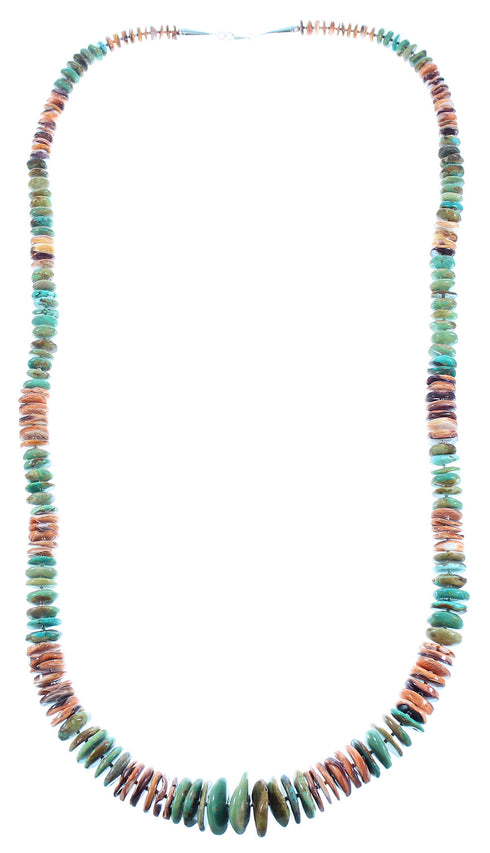 American Indian Genuine Sterling Silver Kingman Turquoise Oyster Shell Bead Necklace RX103159