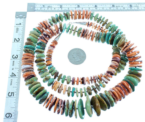American Indian Genuine Sterling Silver Kingman Turquoise Oyster Shell Bead Necklace RX103159