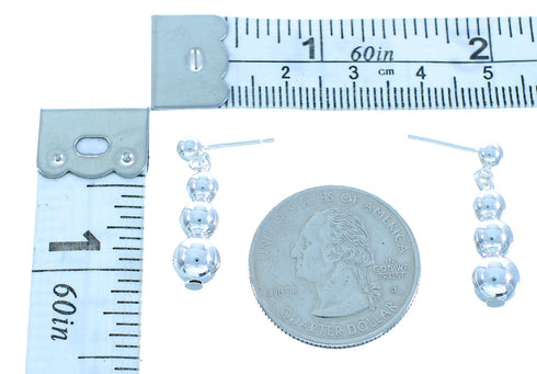 Native American Navajo Authentic Sterling Silver Bead Post Dangle Earrings TX103605