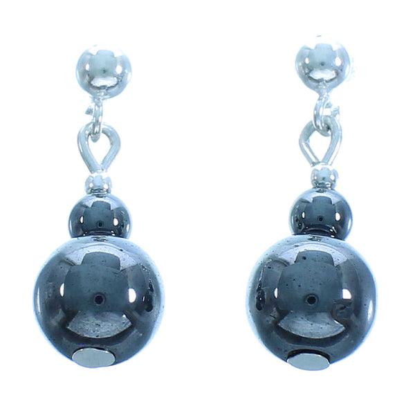 Authentic Sterling Silver And Hematite Navajo Bead Post Dangle Earrings TX103608